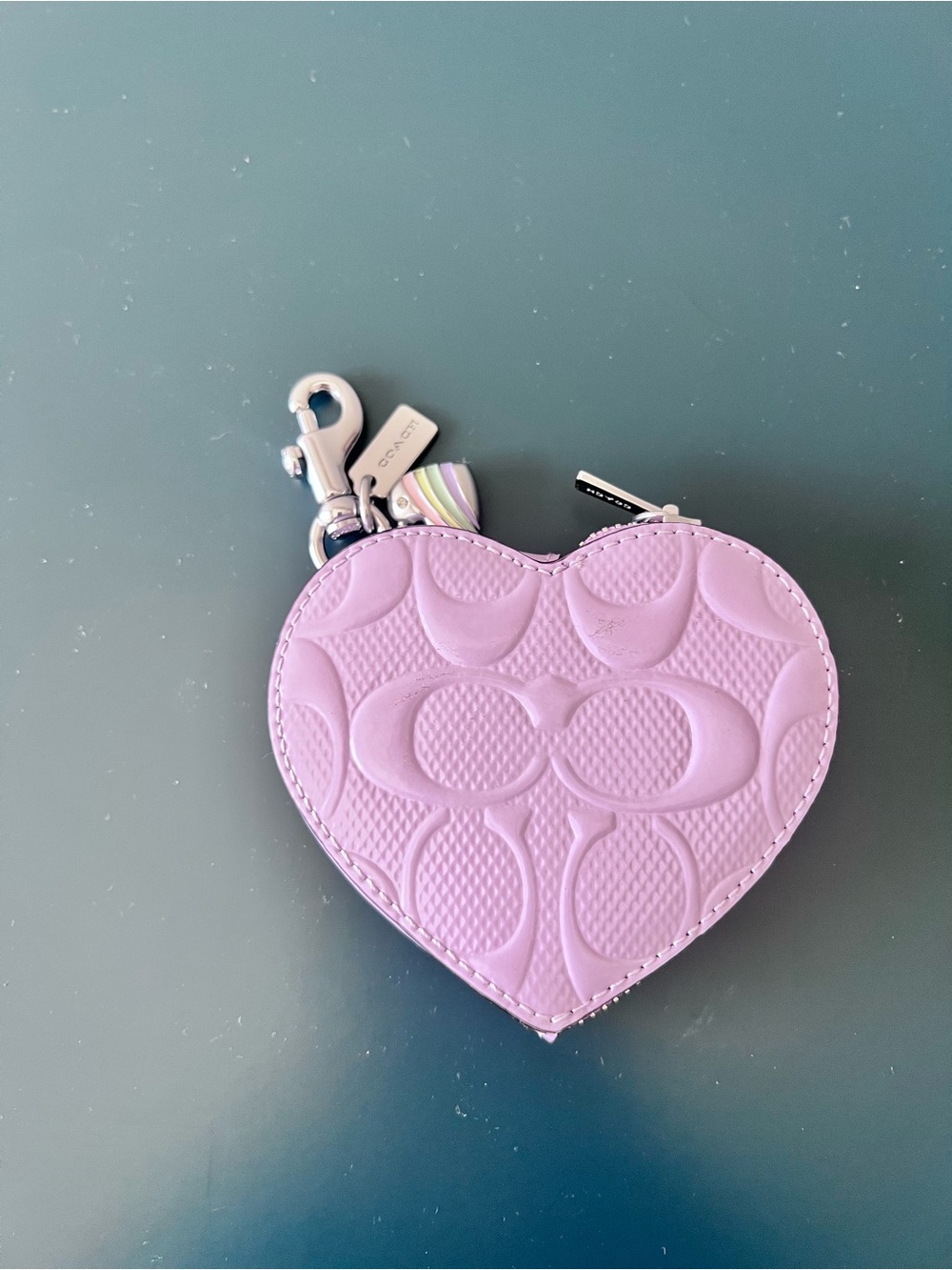 Coach Lavender Heart Zip Coin Pouch Keychain